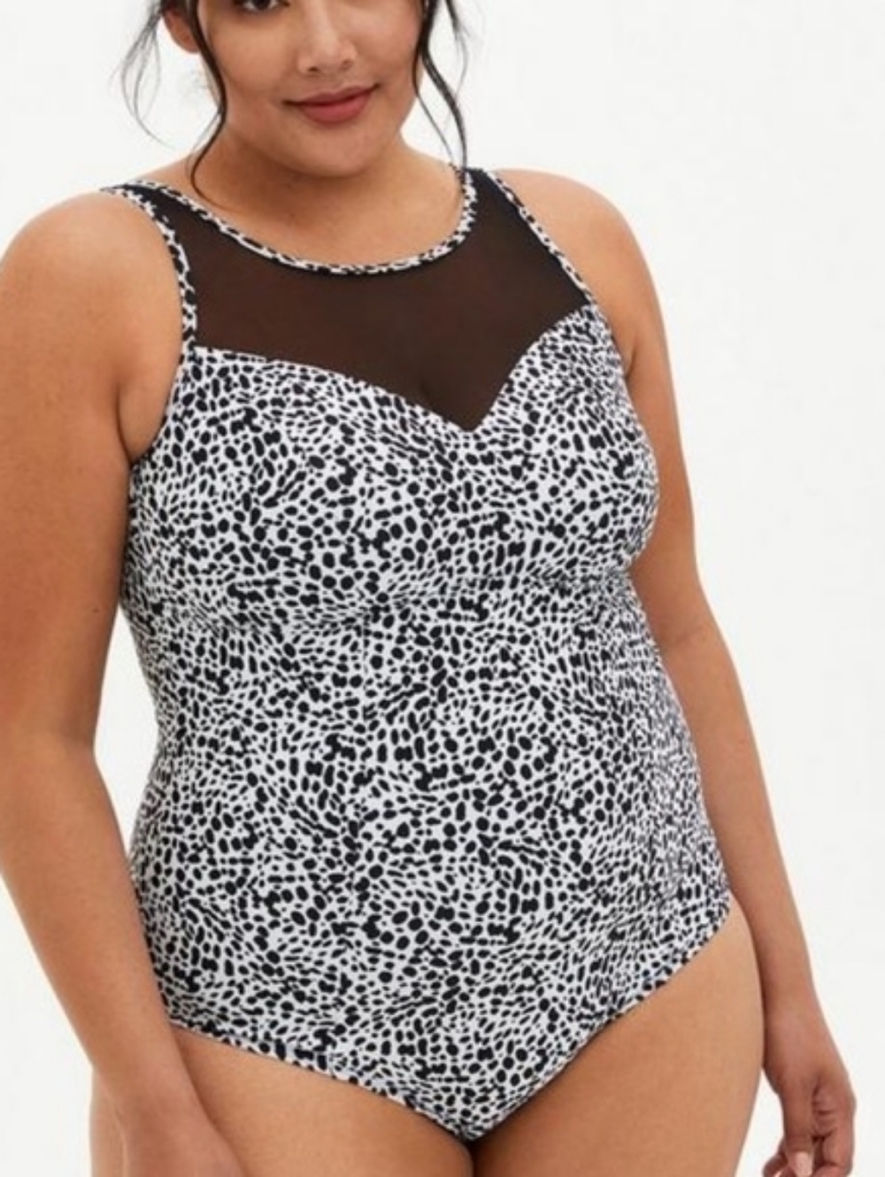 Torrid Cheetah Print Mesh High Neck One Piece Swimsuit Wireless Size 1